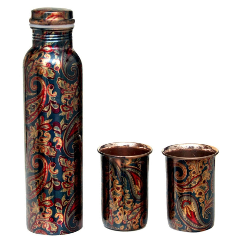 Buy Maaya Ethnic Copper Water Bottle With Glass - Three Piece Set Bottle from Vaaree