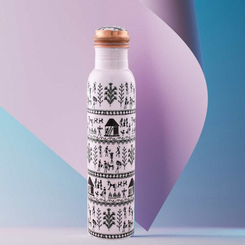 Buy Warli White Copper Water Bottle - 1000 ML Bottle from Vaaree