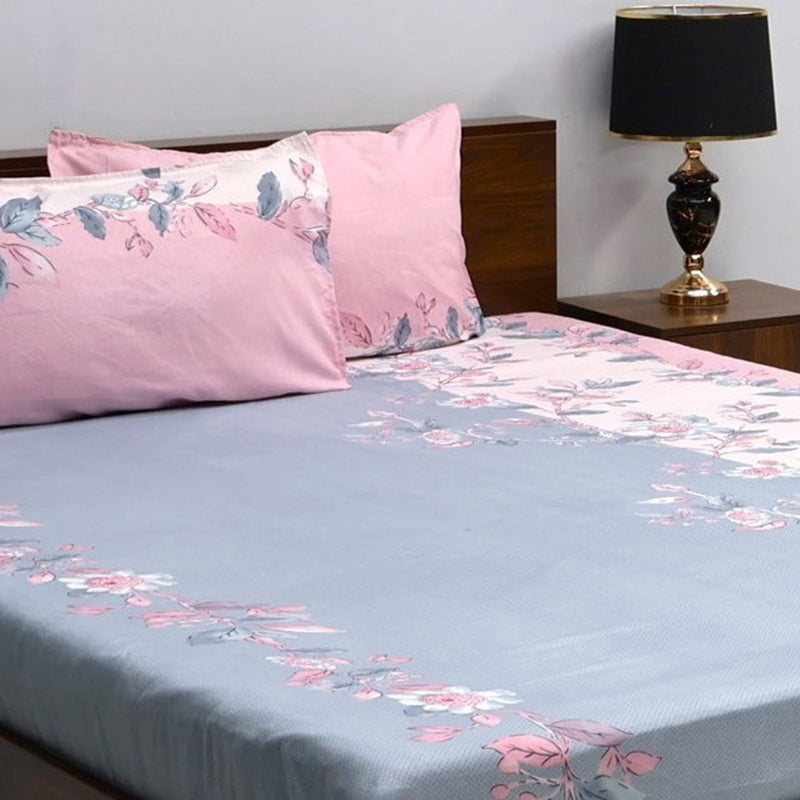 Buy Dayita Floral Bedsheet - Pink & Blue Bedsheets from Vaaree