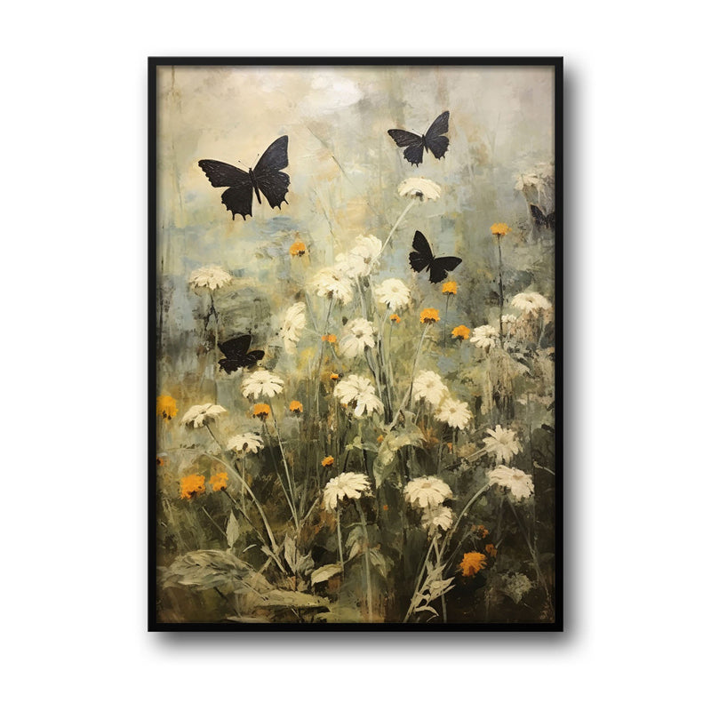 Wall Art & Paintings - Black & White Butterfly Wall Art - Black Frame