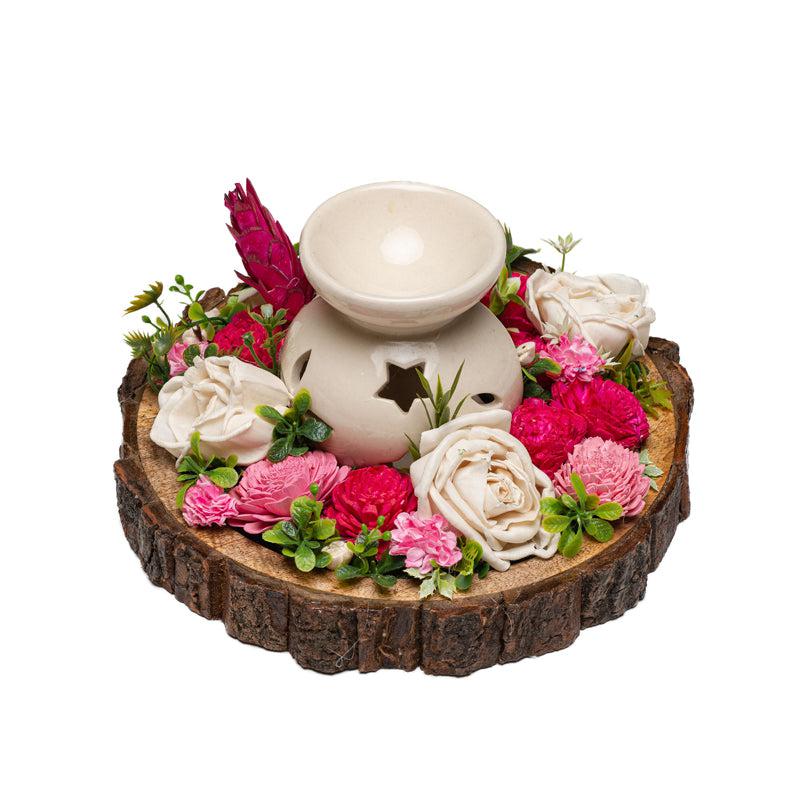 Buy Raina Solawood Flower Tray with Diffuser Showpiece from Vaaree