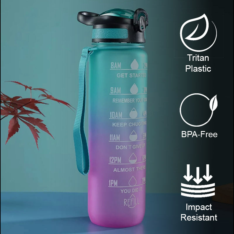 Buy Motivational Water Bottle With Time Marker (1000 ML) - Blue & Pink Bottle from Vaaree