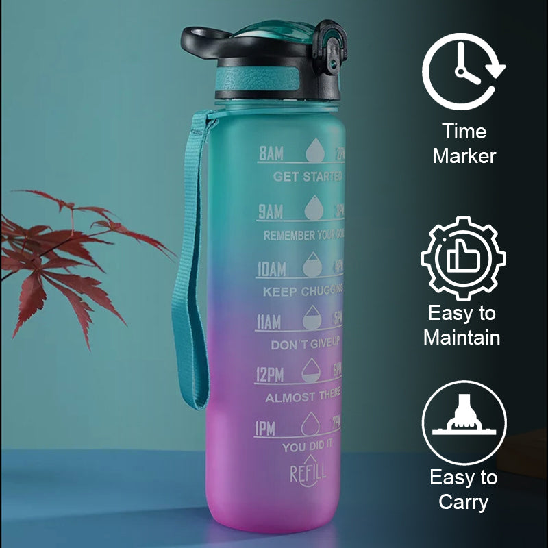 Buy Motivational Water Bottle With Time Marker (1000 ML) - Blue & Pink Bottle from Vaaree