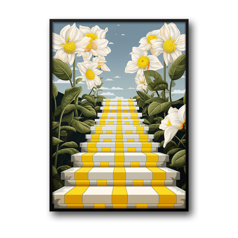 Wall Art & Paintings - Stairway Of Flowers Wall Art - Black Frame