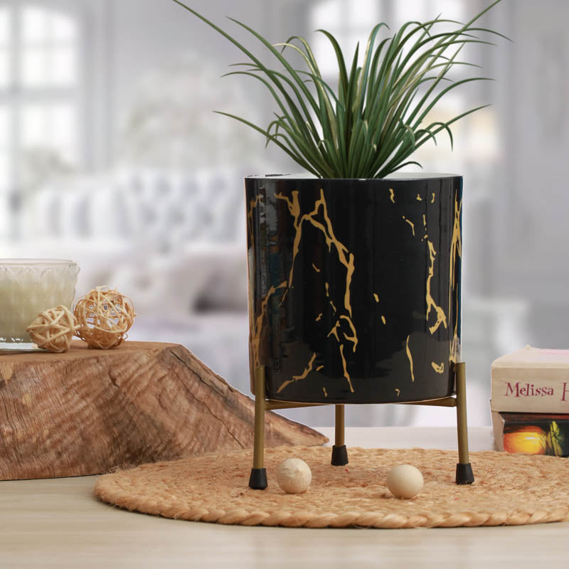 Buy Nauko Planter With Stand (Black) - Two Piece set Pots & Planters from Vaaree