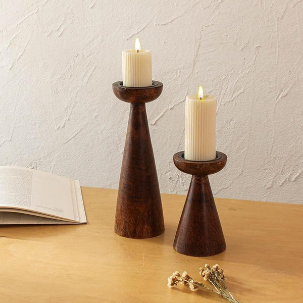Buy Wooden Pillar Candle Stand - Set Of Two Online in India | Candle Holder on Vaaree
