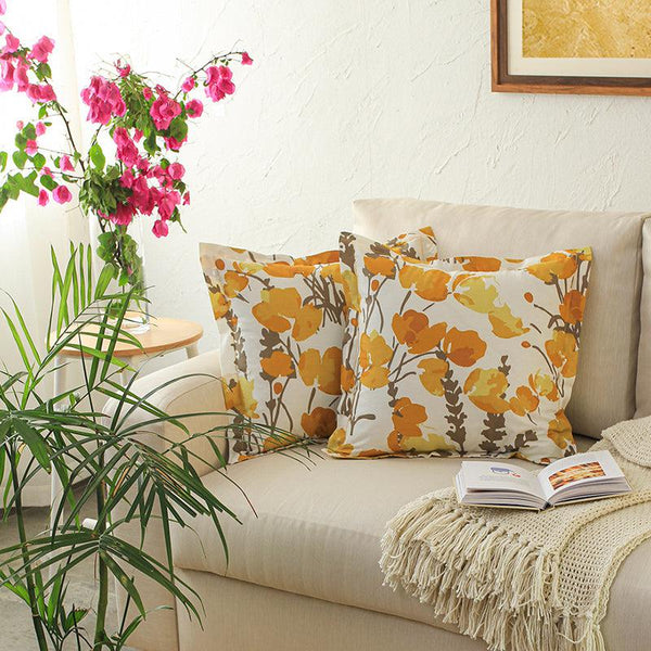 Buy Himalayan Poppies Cushion Cover (Yellow) - Set Of Two Cushion Cover Sets from Vaaree