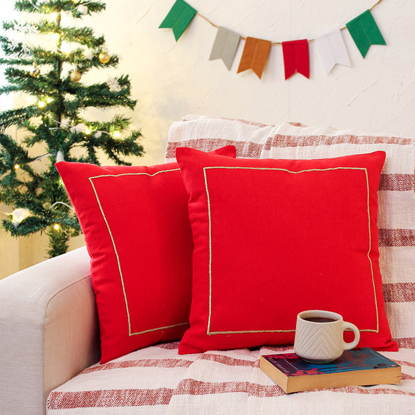 Holly Cushion Cover (Red) - Set Of Two