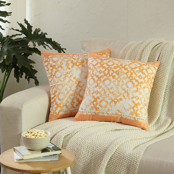 Jaali  Cushion Cover (Orange) - Set Of Two