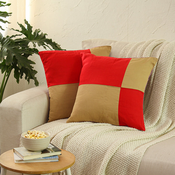 Bhumiti  Cushion Cover (Beige & Red) - Set Of Two