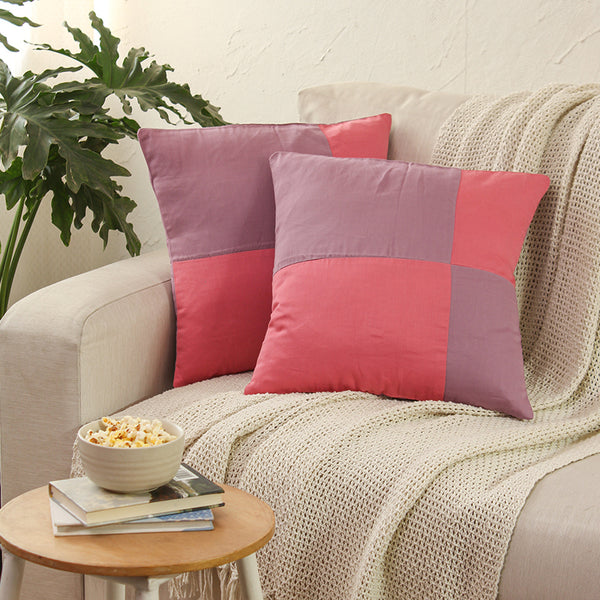 Bhumiti Grided Cushion Cover (Purple & Pink) - Set Of Two