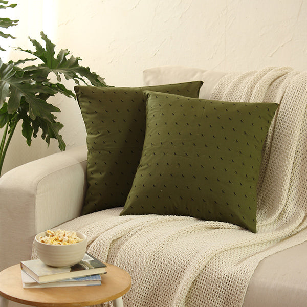 Kahaniya Solid Cushion Cover (Khaki Green) - Set Of Two