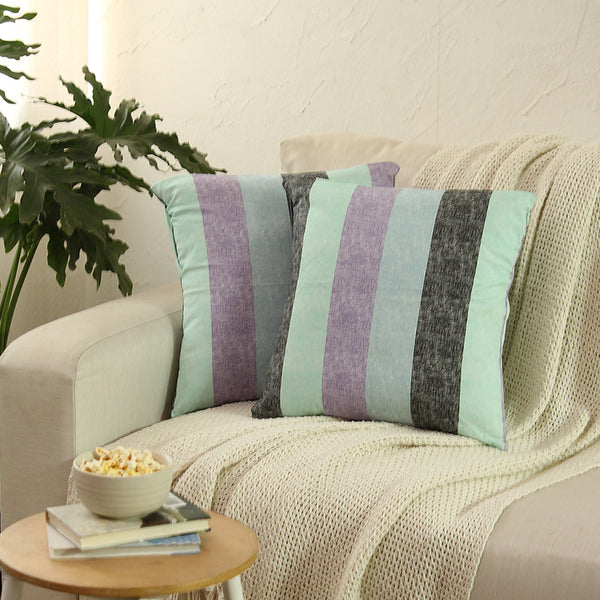 Kahaniya Stripe Cushion Cover (Purple & Blue - Set Of Two