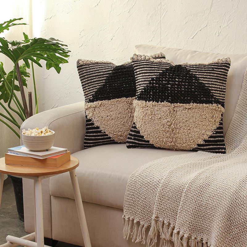 Buy Kani Cushion Cover (Black & Beige) - Set Of Two Cushion Cover Sets from Vaaree