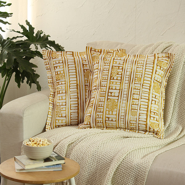 Sanchi Cushion Cover (Yellow) - Set Of Two