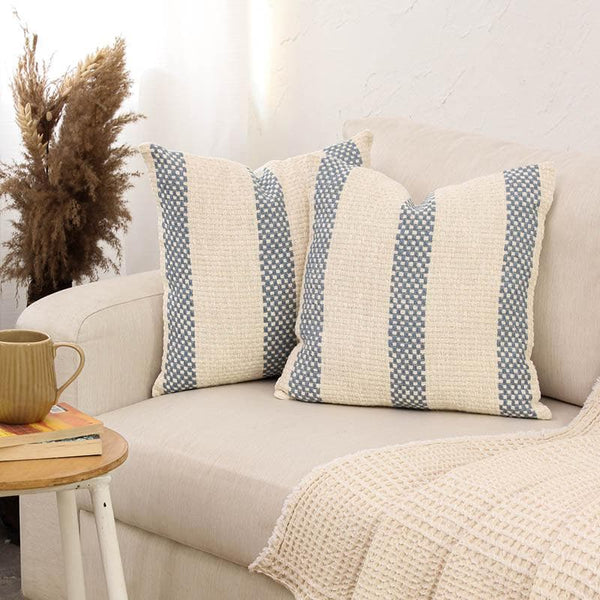 Buy Grace Striped Cushion Cover (Blue) - Set Of Two Online in India | Cushion Covers on Vaaree