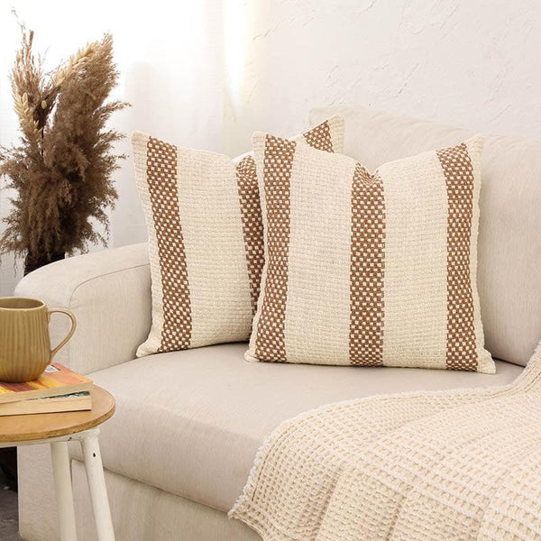 Buy Grace Striped Cushion Cover (Brown) - Set Of Two Online in India | Cushion Covers on Vaaree