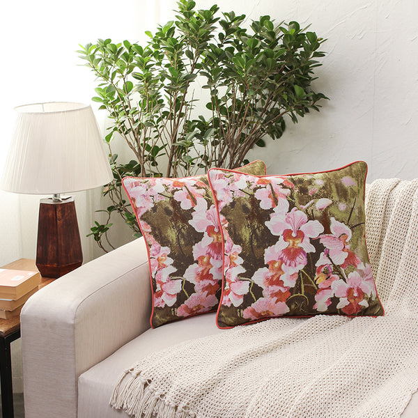 The Hybrid Orchid Cushion Cover (Pink) - Set Of Two