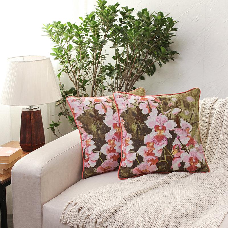 Buy The Hybrid Orchid Cushion Cover (Pink) - Set Of Two Cushion Cover Sets from Vaaree