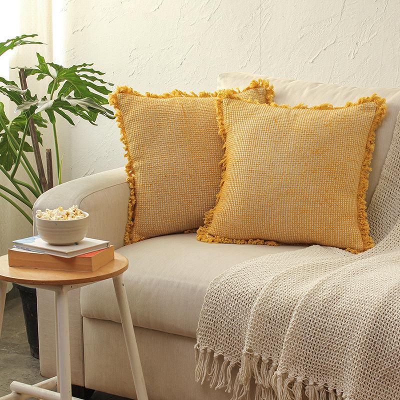 Buy Vallam Cushion Cover (Yellow) - Set Of Two Cushion Cover Sets from Vaaree