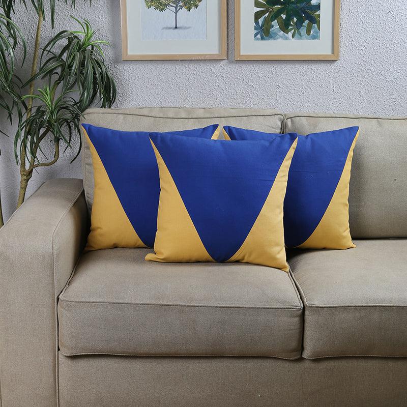 Buy The Acute Triangles Cushion Cover (Blue & Beige) - Set Of Three Cushion Cover Sets from Vaaree