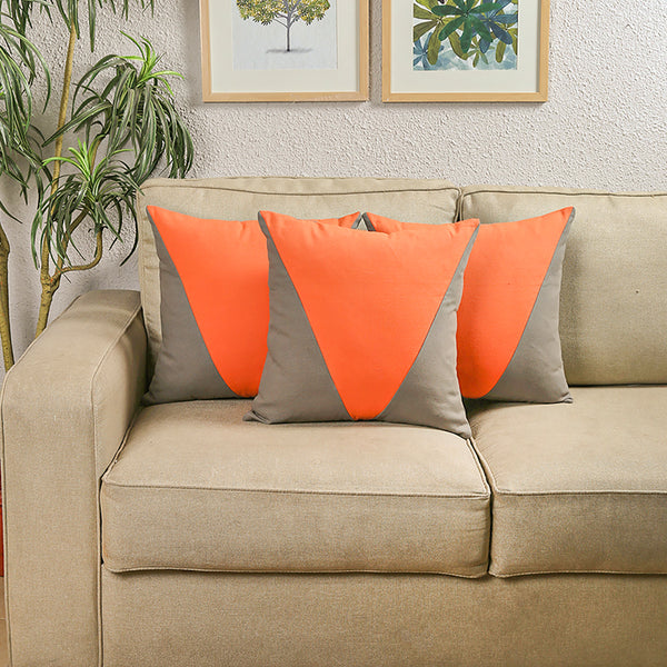 The Acute Triangles Cushion Cover (Orange & Grey) - Set Of Three