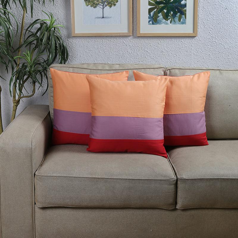 Buy The Block Stripe Cushion Cover (Orange) - Set Of Three Cushion Cover Sets from Vaaree