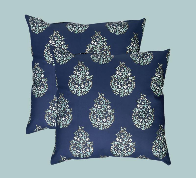 Buy Mridulaa Printed Cushion Cover (Blue) - Set Of Two Cushion Covers from Vaaree