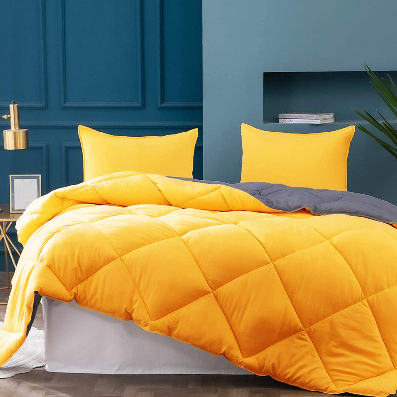 Buy Wide Checkered Comforter- Grey & Yellow Comforters & AC Quilts from Vaaree