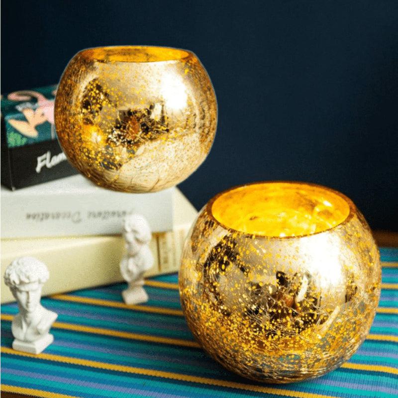 Buy Bliss Sparkle Tealight Candle Holder (Gold) - Set Of Two Candle Holders from Vaaree