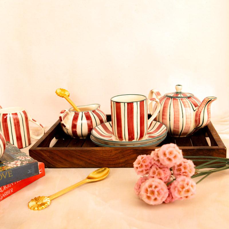 Buy Crimson Stripe Tea Set - Tea Cup & Saucer from Vaaree