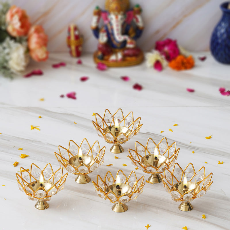 Buy Kamala Crystal Festive Diya - Set Of Six Diyas from Vaaree