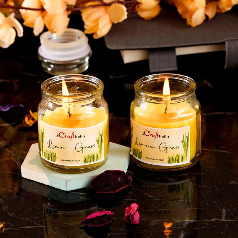 Buy Nithya Lemon Grass Scented Jar Candle - Set Of Two Candles from Vaaree