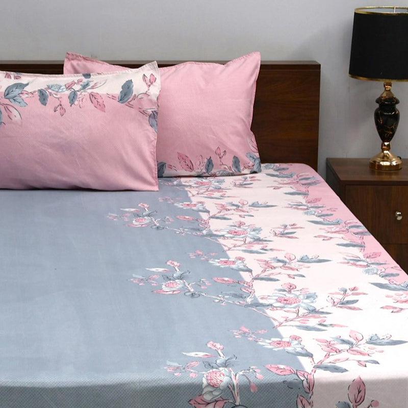 Buy Dayita Floral Bedsheet - Pink & Blue Bedsheets from Vaaree