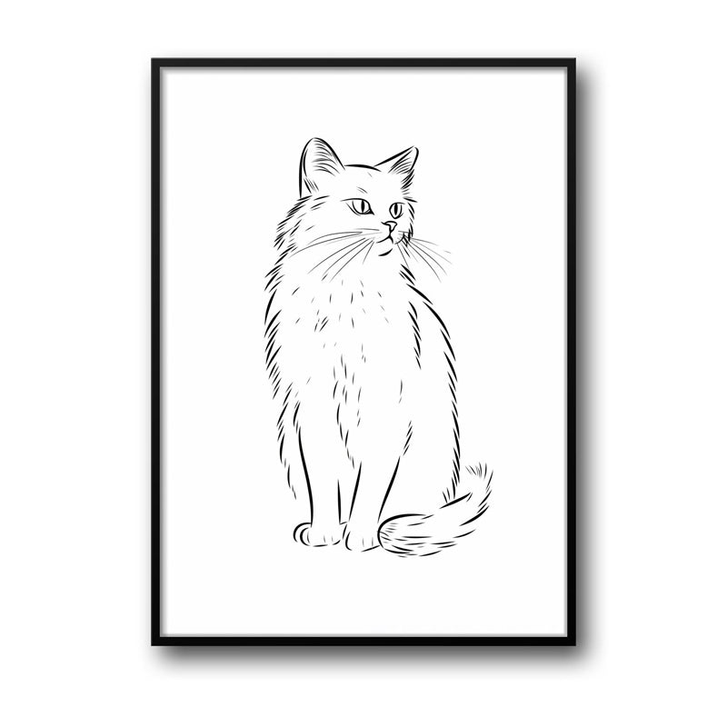 Wall Art & Paintings - Cat Sketch Wall Art - Black Frame