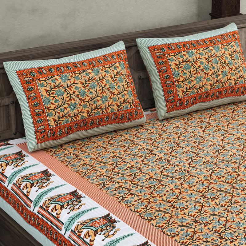 Buy Qaamin Ethnic Printed Bedsheet - Orange Bedsheets from Vaaree