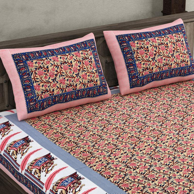 Buy Qaamin Ethnic Printed Bedsheet - Pink Bedsheets from Vaaree