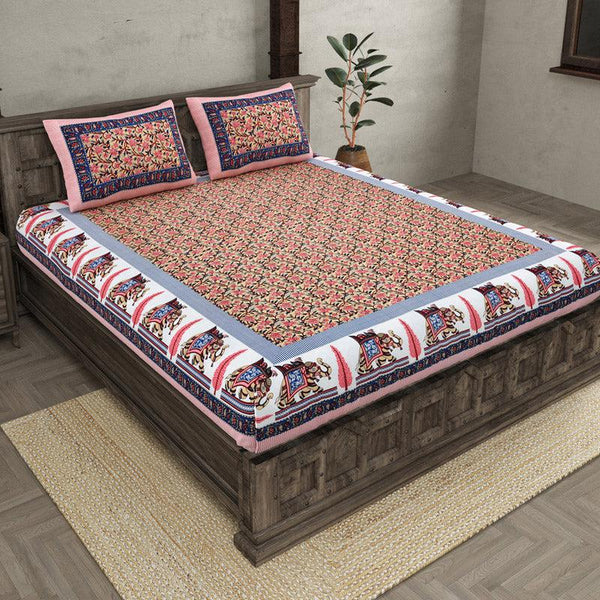 Buy Qaamin Ethnic Printed Bedsheet - Pink Bedsheets from Vaaree