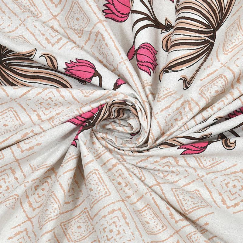 Buy Kansi Printed Bedsheet - White & Pink Bedsheets from Vaaree