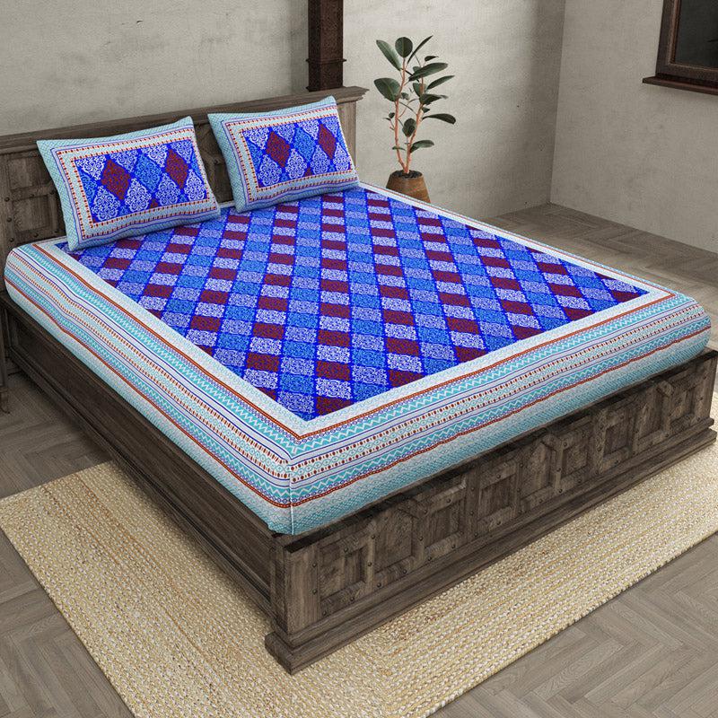 Buy Madhuraa Printed Bedsheet - Dark Blue Bedsheets from Vaaree