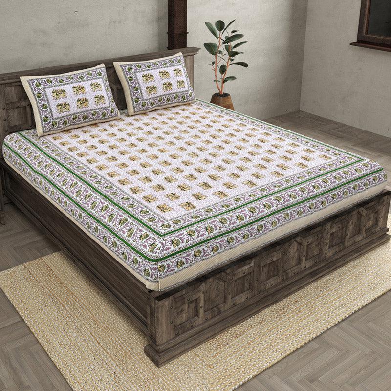 Buy Fizoun Printed Bedsheet - White & Yellow Bedsheets from Vaaree