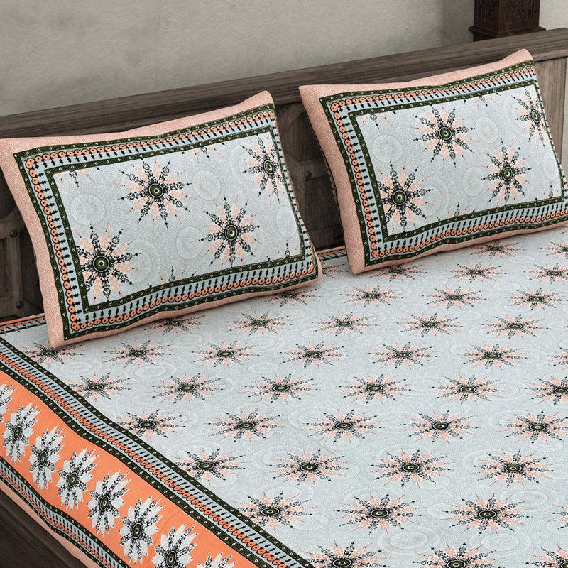 Buy Taara Ethnic Printed Bedsheet - Blue & Orange Bedsheets from Vaaree