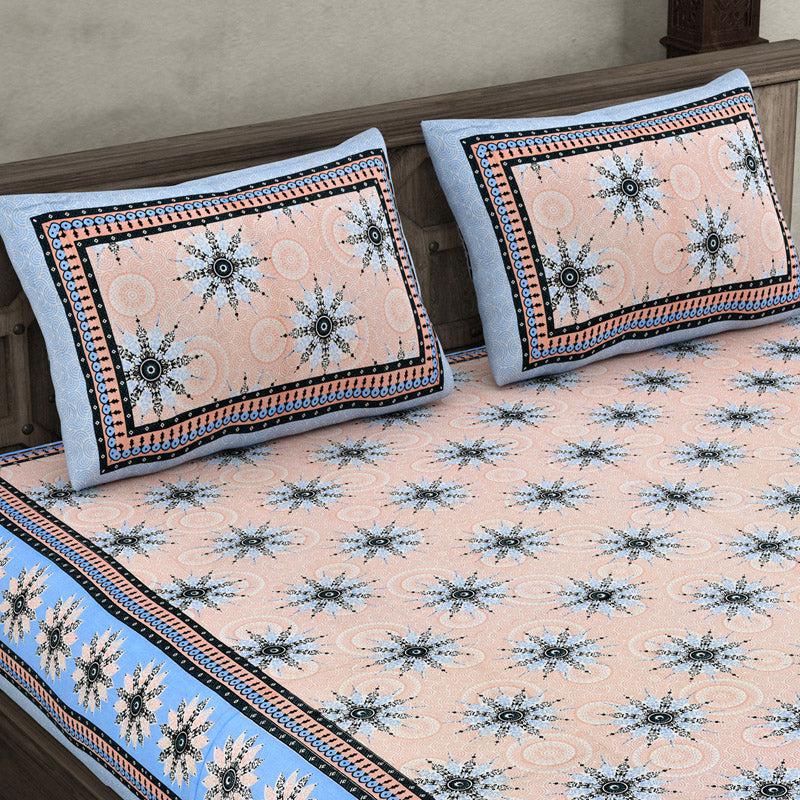 Buy Taara Ethnic Printed Bedsheet - Peach & Blue Bedsheets from Vaaree