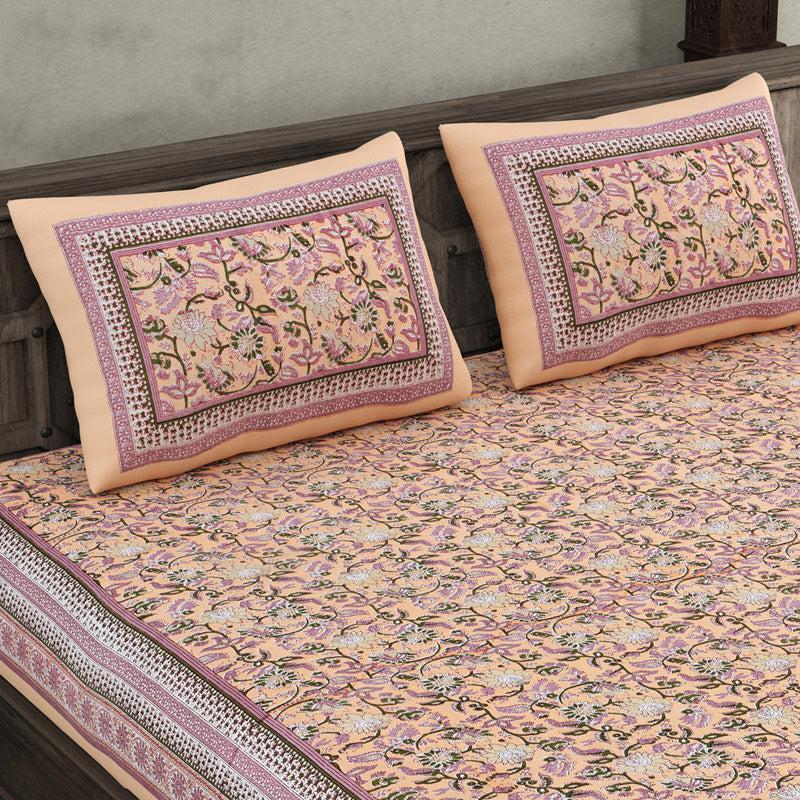 Buy Kaavika Printed Bedsheet - Peach Bedsheets from Vaaree