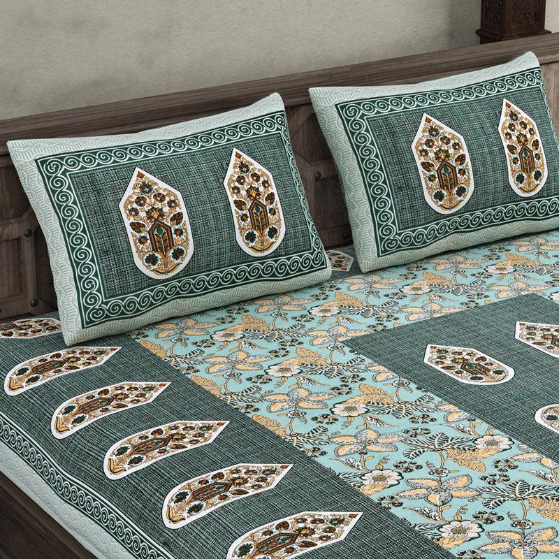 Buy Deeshakha Printed Bedsheet - Green Bedsheets from Vaaree