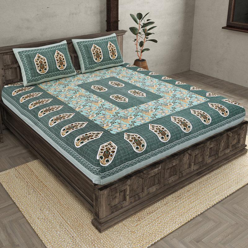 Buy Deeshakha Printed Bedsheet - Green Bedsheets from Vaaree