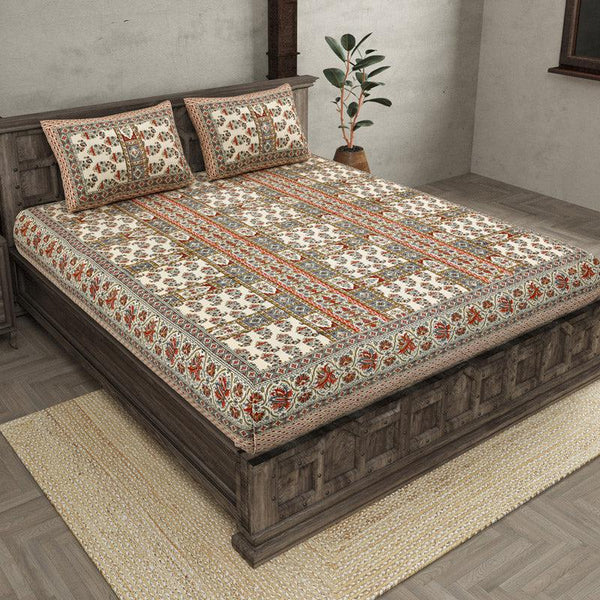 Buy Soujanya Ethnic Printed Bedsheet - Beige & Red Bedsheets from Vaaree