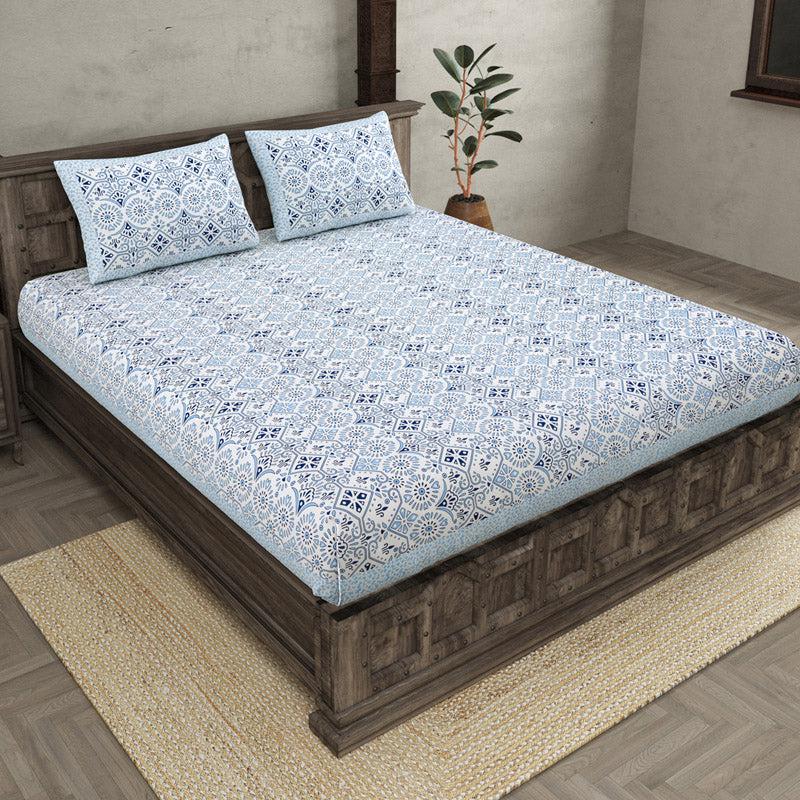 Buy Madhuprerna Printed Bedsheet - Blue Bedsheets from Vaaree