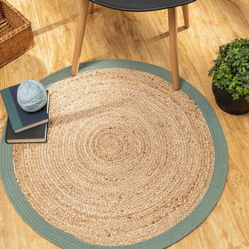 Buy Evara Natural Fiber Braided Rug - Beige & Green Rugs from Vaaree