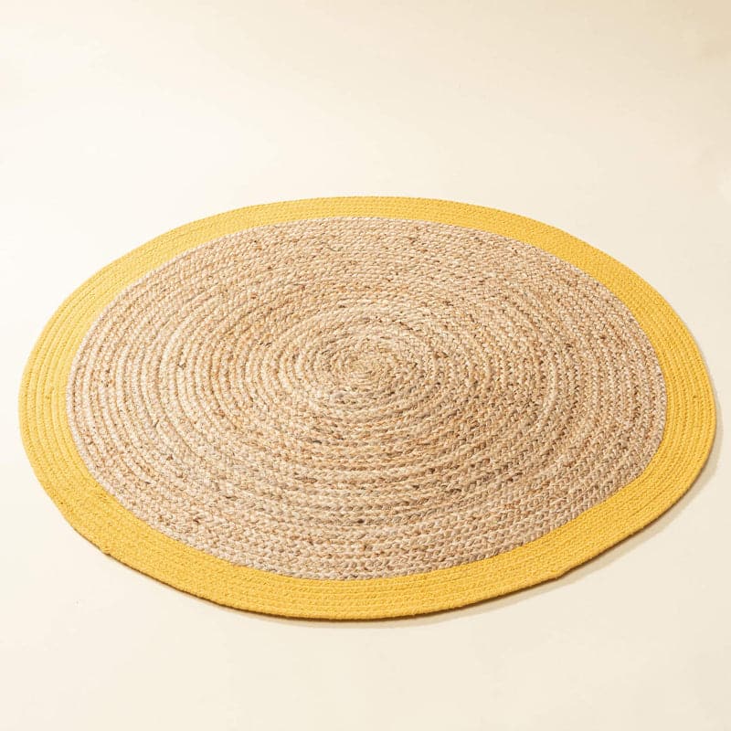 Buy Evana Natural Fiber Braided Rug - Beige & Yellow Rugs from Vaaree